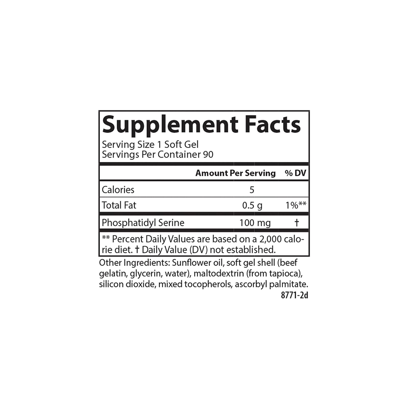 Boîte Carlson Phosphatidylserine 100 mg sur emballage carton.