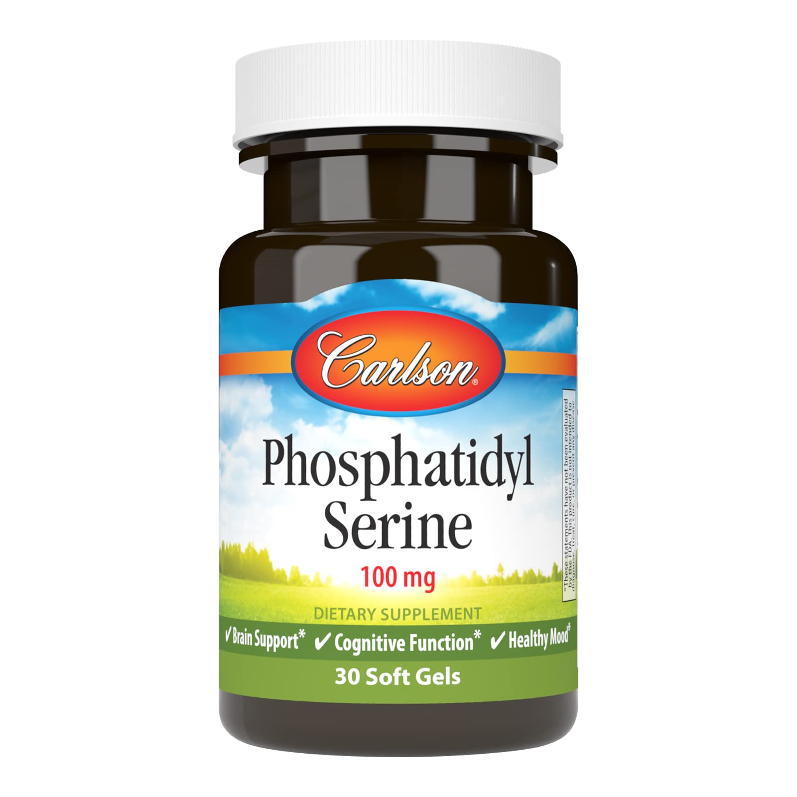 Carlson phosphatidylserine: bouteille de 30 gélules molles fermée, soutien potentiel à la concentration