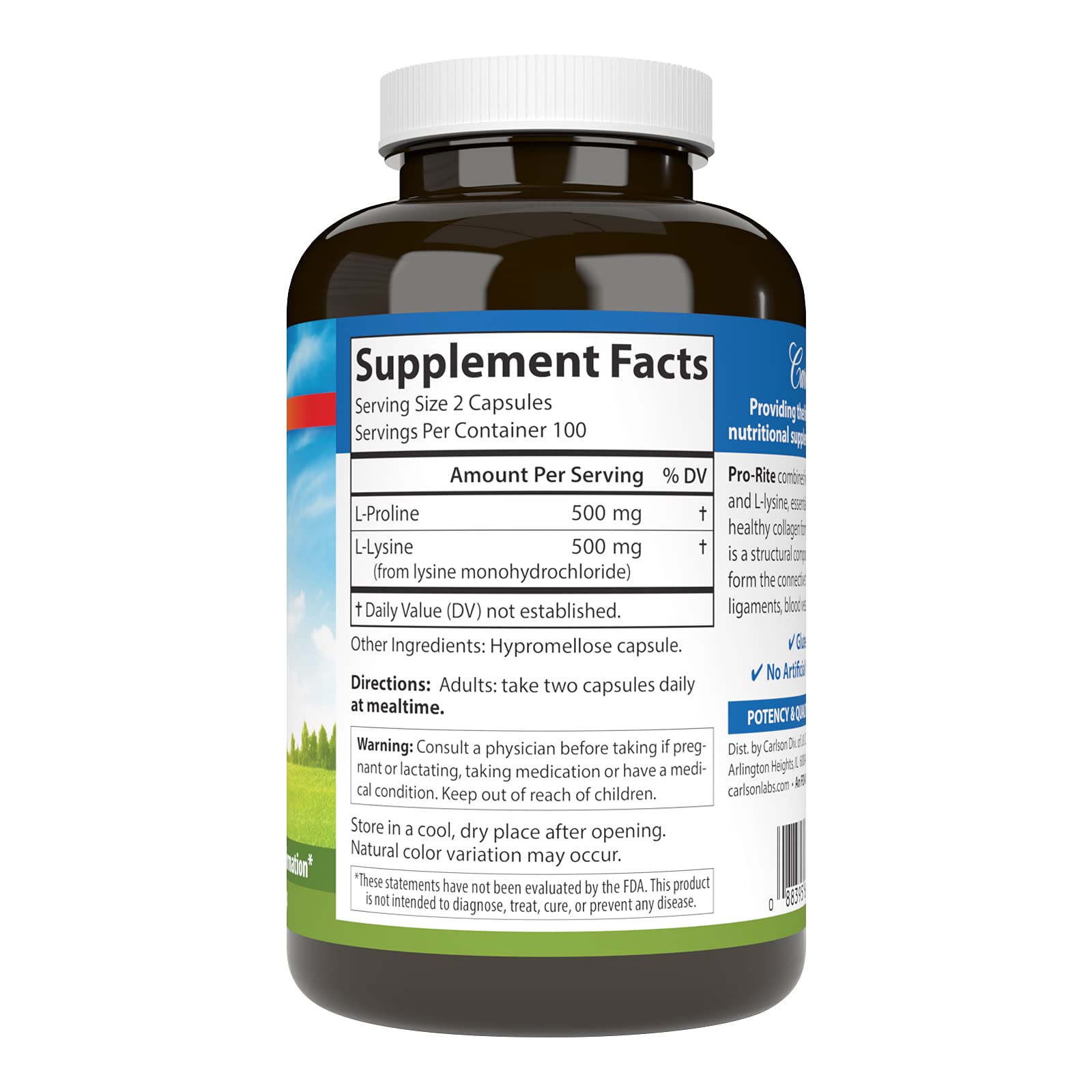 Carlson Pro-Rite bouteille-arrière, facilité d'identification des ingrédients utiles.