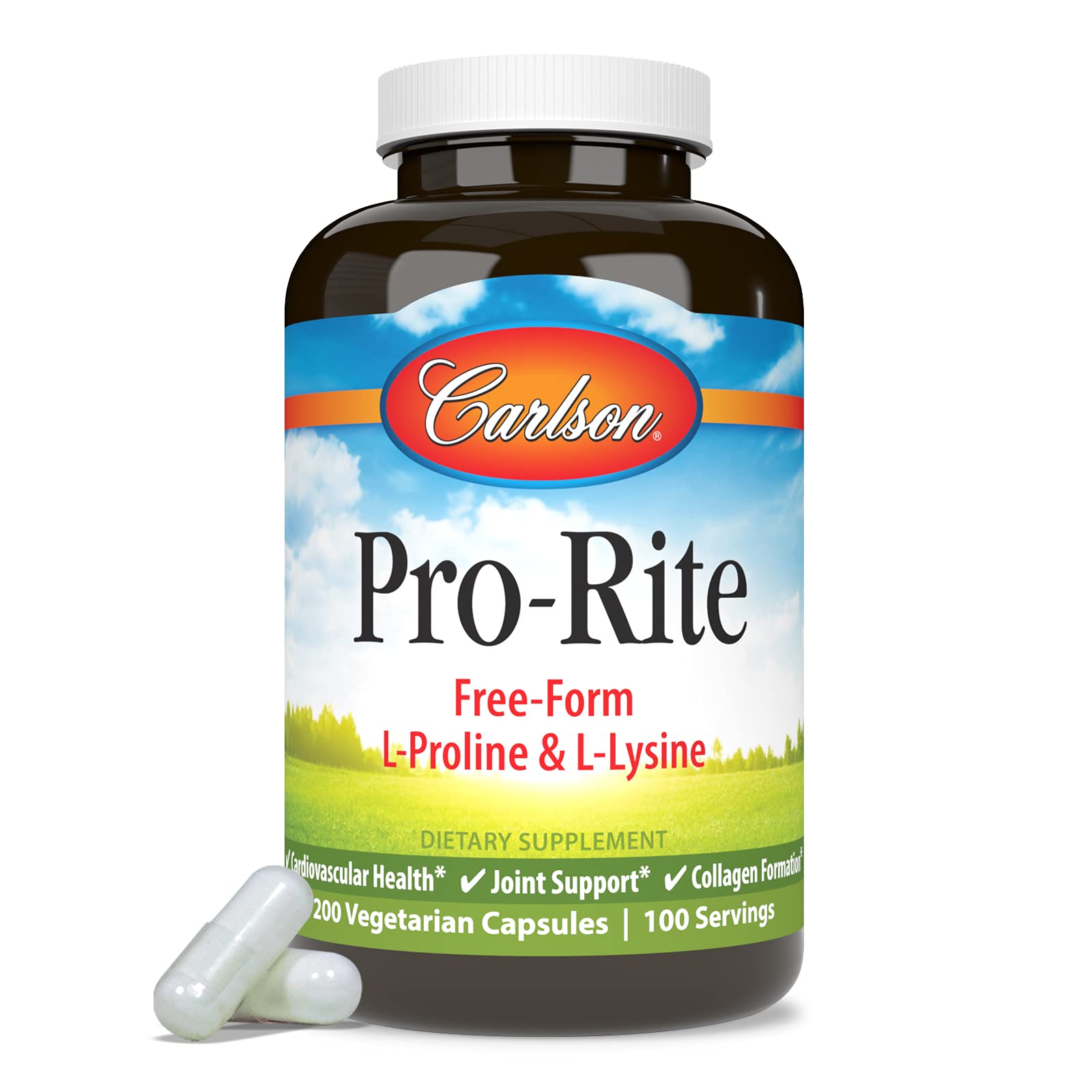 Carlson Pro-Rite dose quotidienne, apport équilibré de L-lysine et L-proline.