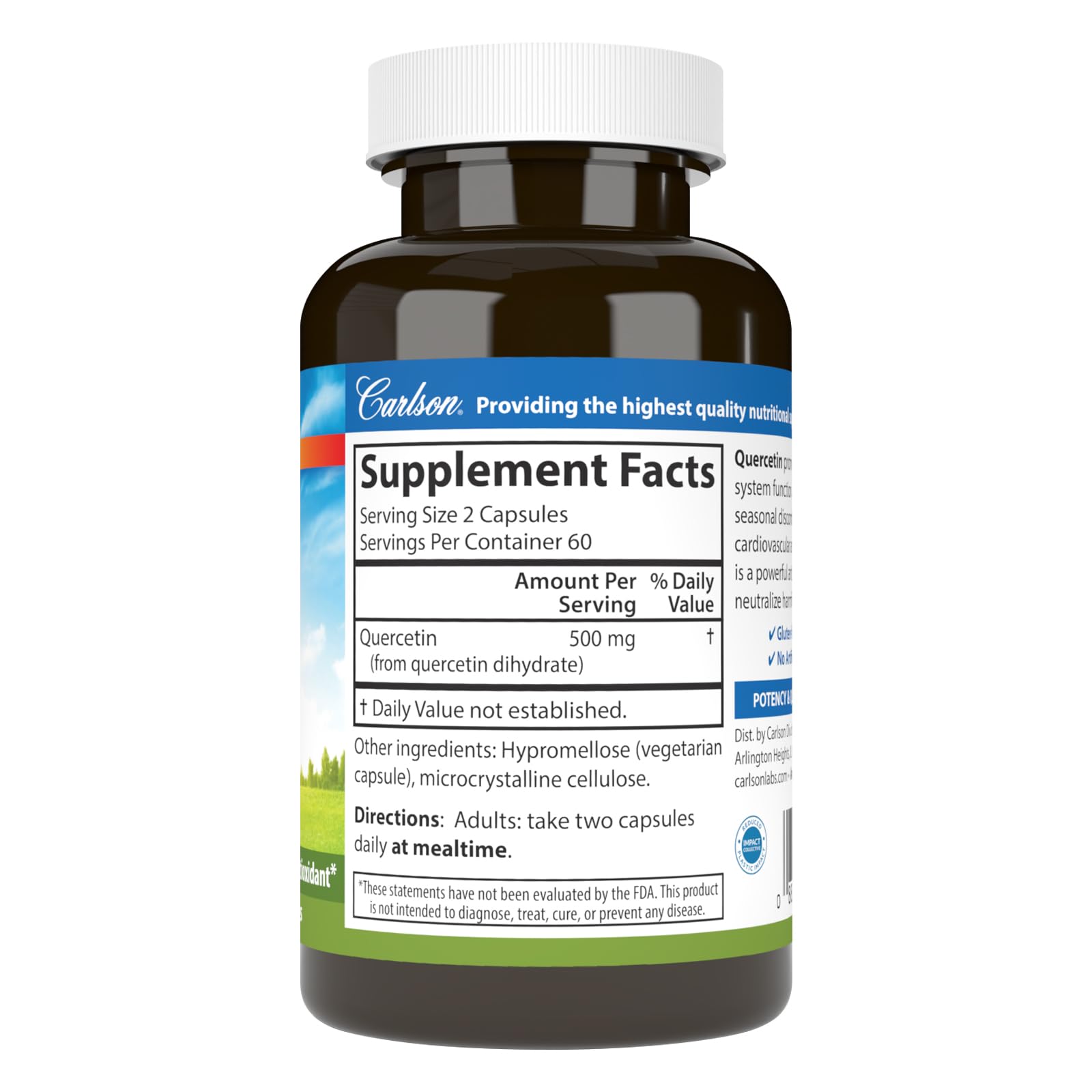Carlson Quercétine 500 mg - Capsules végétariennes: pratique pour une routine bien‑être quotidienne.