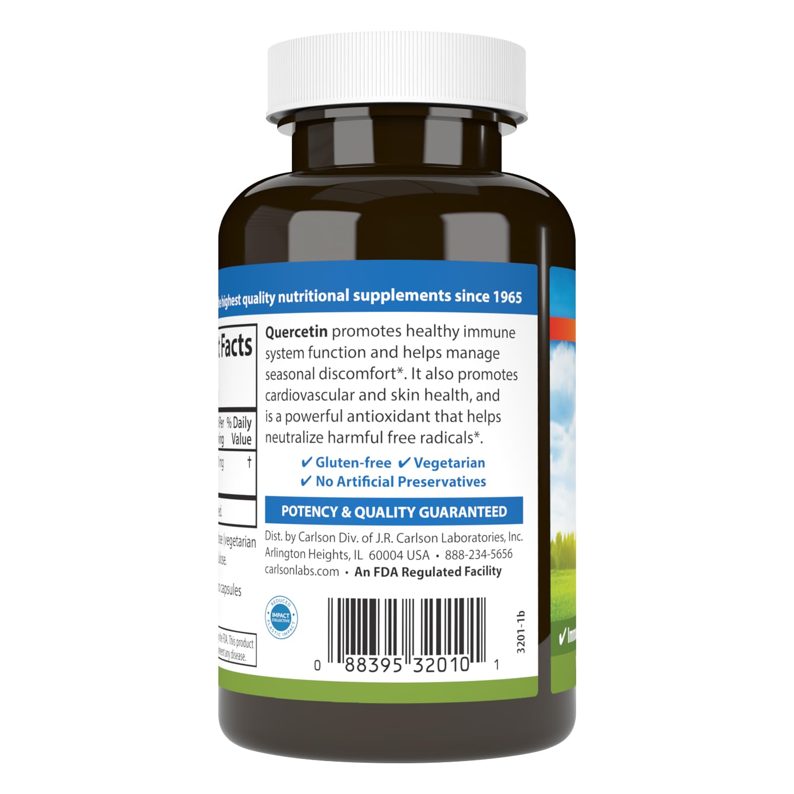 Carlson Quercétine 500 mg - Étiquette lisible: garantie de qualité et traçabilité.