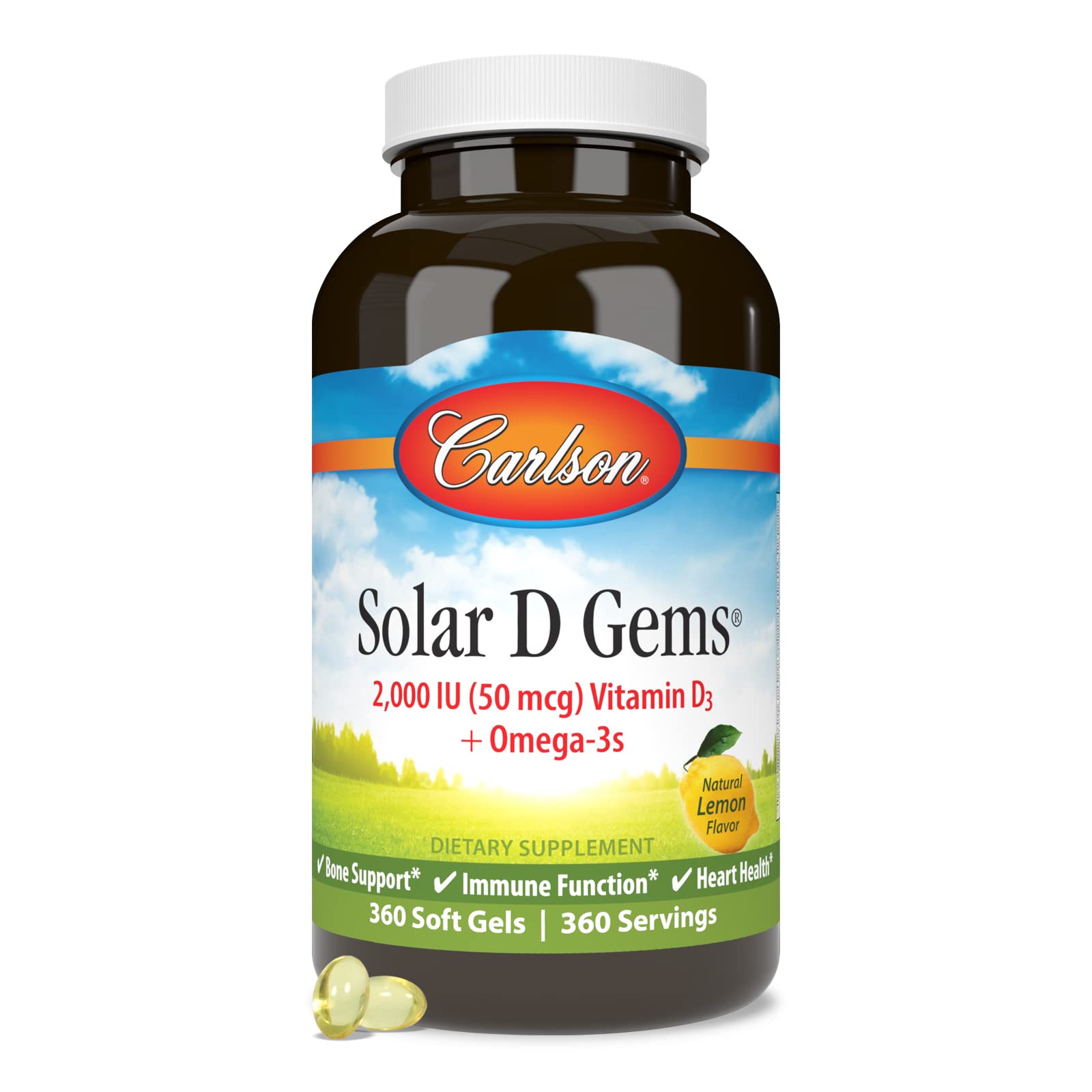 Carlson Solar D Gems – emballage 360 gelules, format pratique.