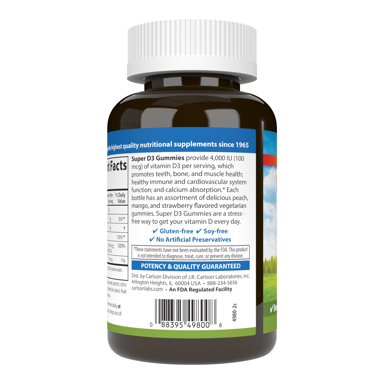 Carlson Super D3 Gummies, paquet 120 gommes, idéal pour l utilisation quotidienne.