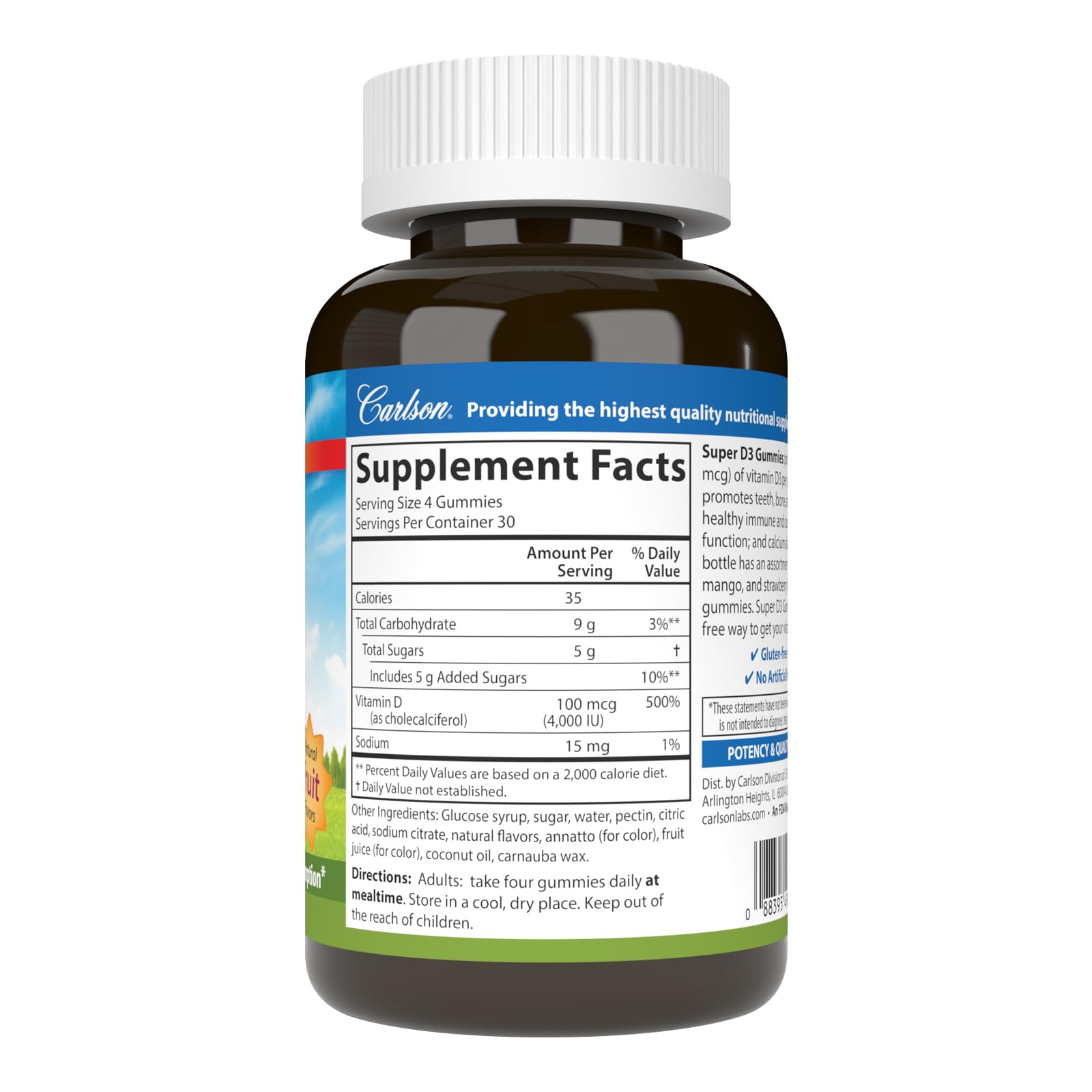 Carlson Super D3 Gummies, texture douce facilitant l ingestion quotidienne.