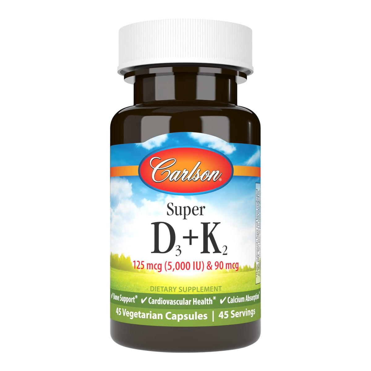 Carlson Super D3 + K2, bouteille et étiquette, soutien potentiel des os