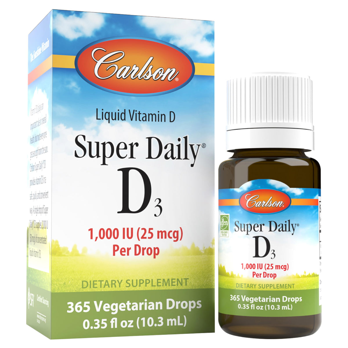 Carlson Super Daily D3, bouteille pratique pour une supplémentation quotidienne en D3.