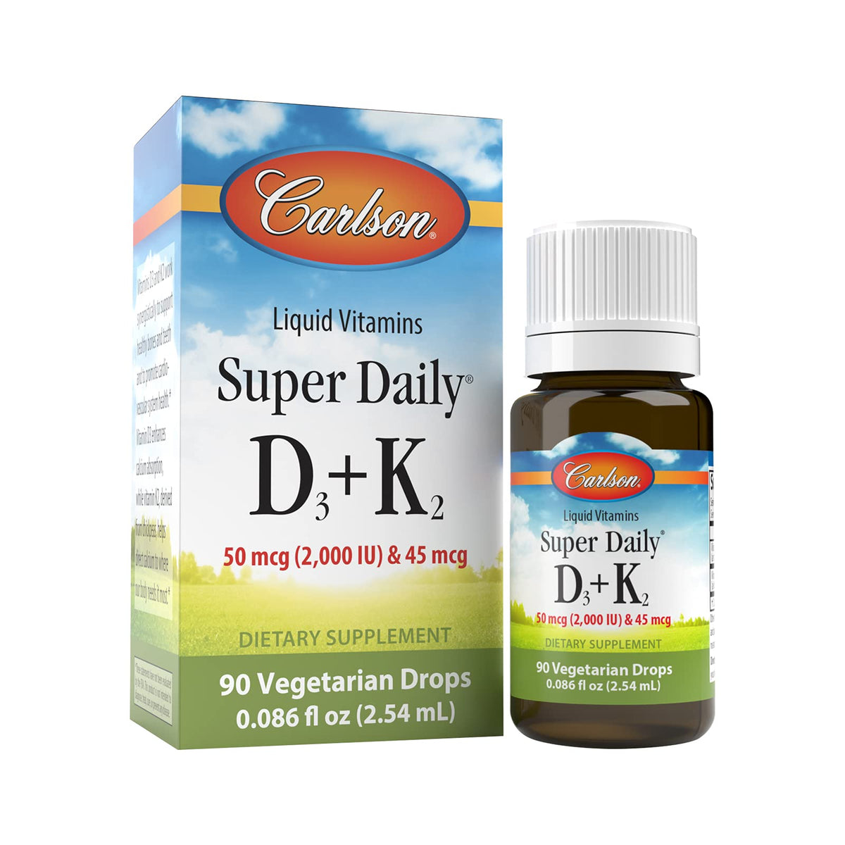 Carlson Super Daily D3 + K2, flacon gouttes, soutien potentiel à l’absorption du calcium