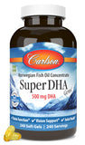 Carlson Super DHA Gems, bouteille montrant des gélules faciles à avaler pour le cerveau.