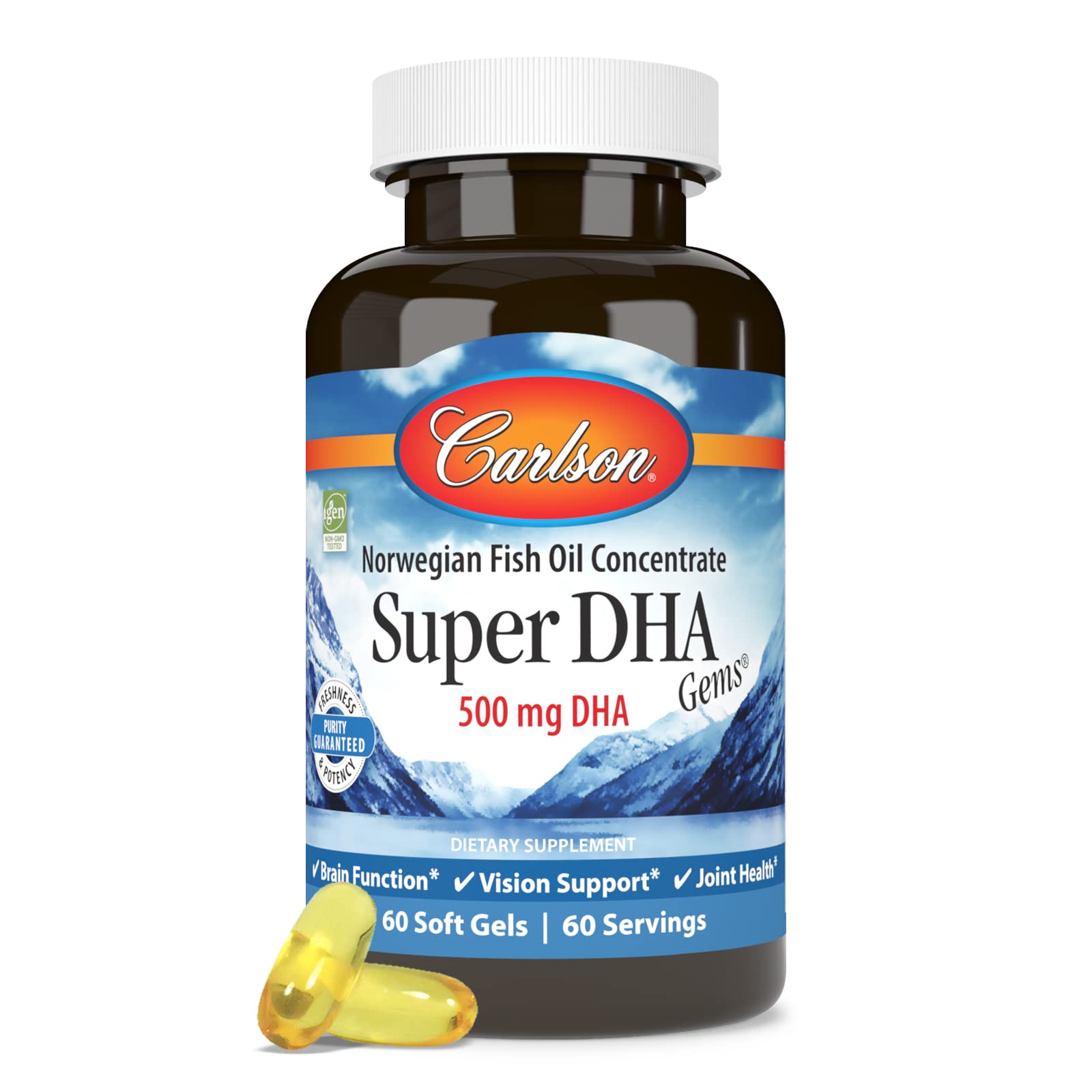 Carlson Super DHA Gems – fraîcheur et pureté garanties sur l’emballage.