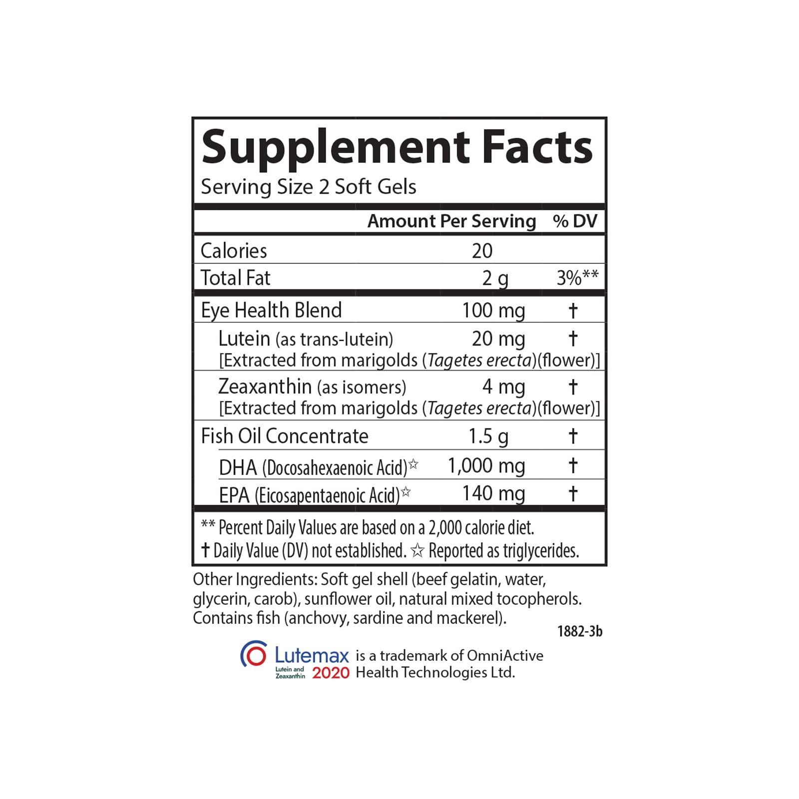 Carlson Super DHA Plus Lutéine – dose quotidienne suggérée pour la routine.