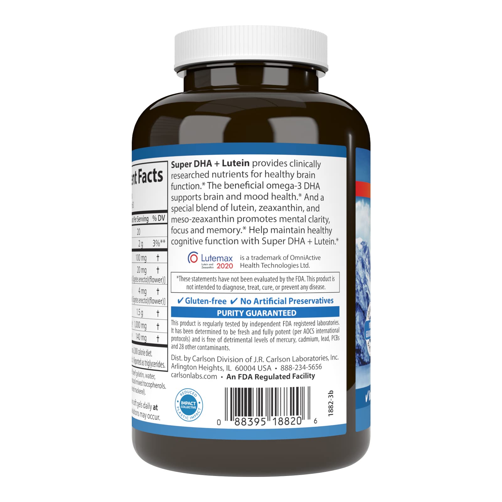 Carlson Super DHA Plus Lutéine – gélules douces pour ingestion facile.