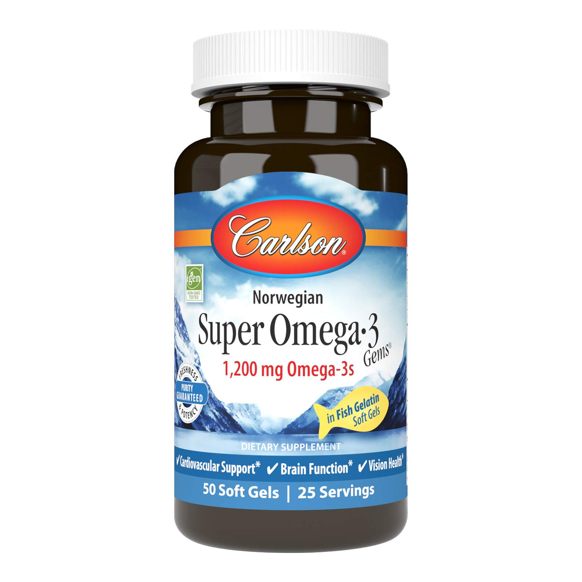 Carlson Super Omega-3 Gems : capsules molles dans une bouteille pour soutenir la santé cardiaque.