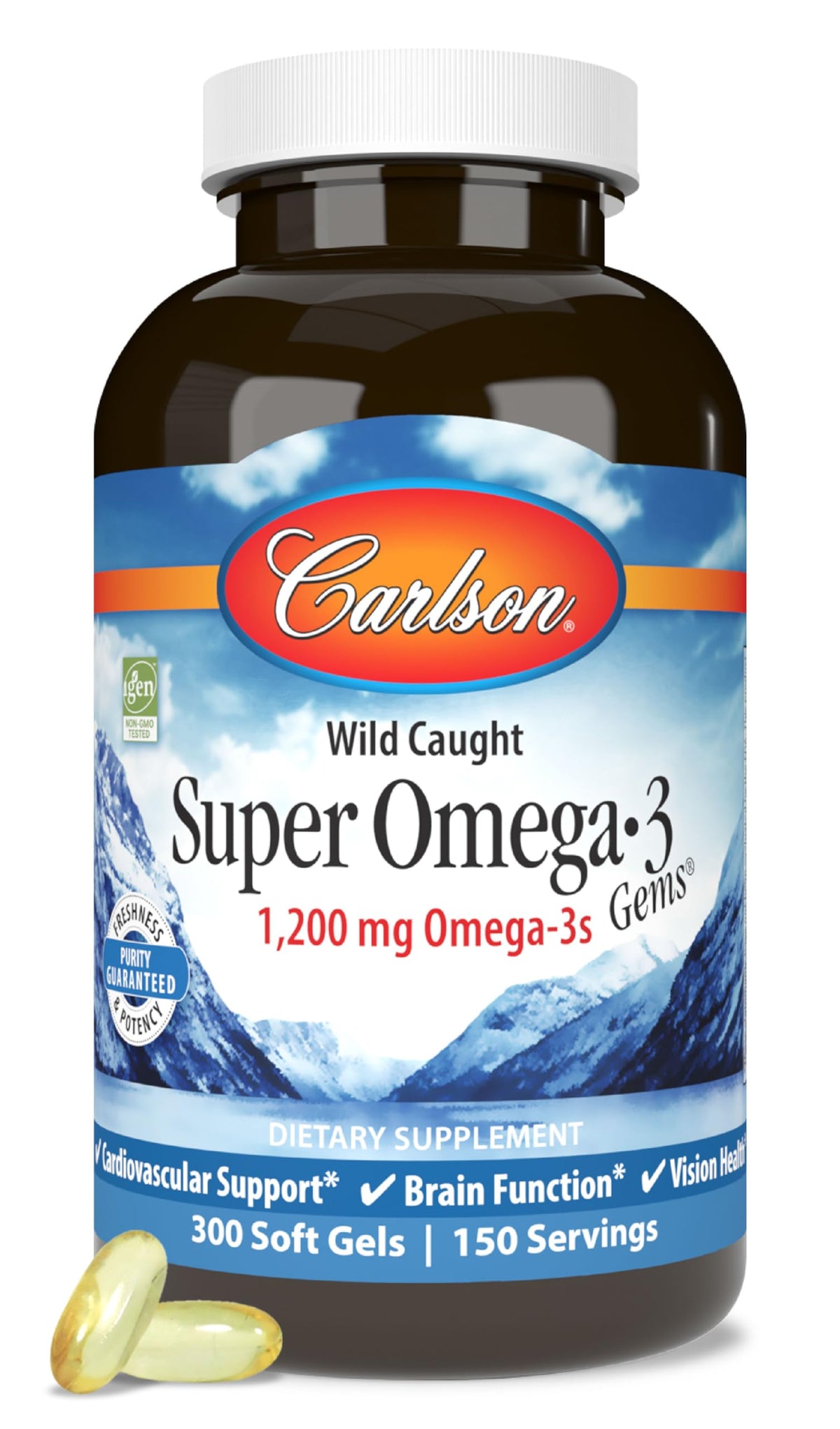 Carlson Super Omega-3 Gems: bouteille élégante pour une consommation quotidienne pratique.