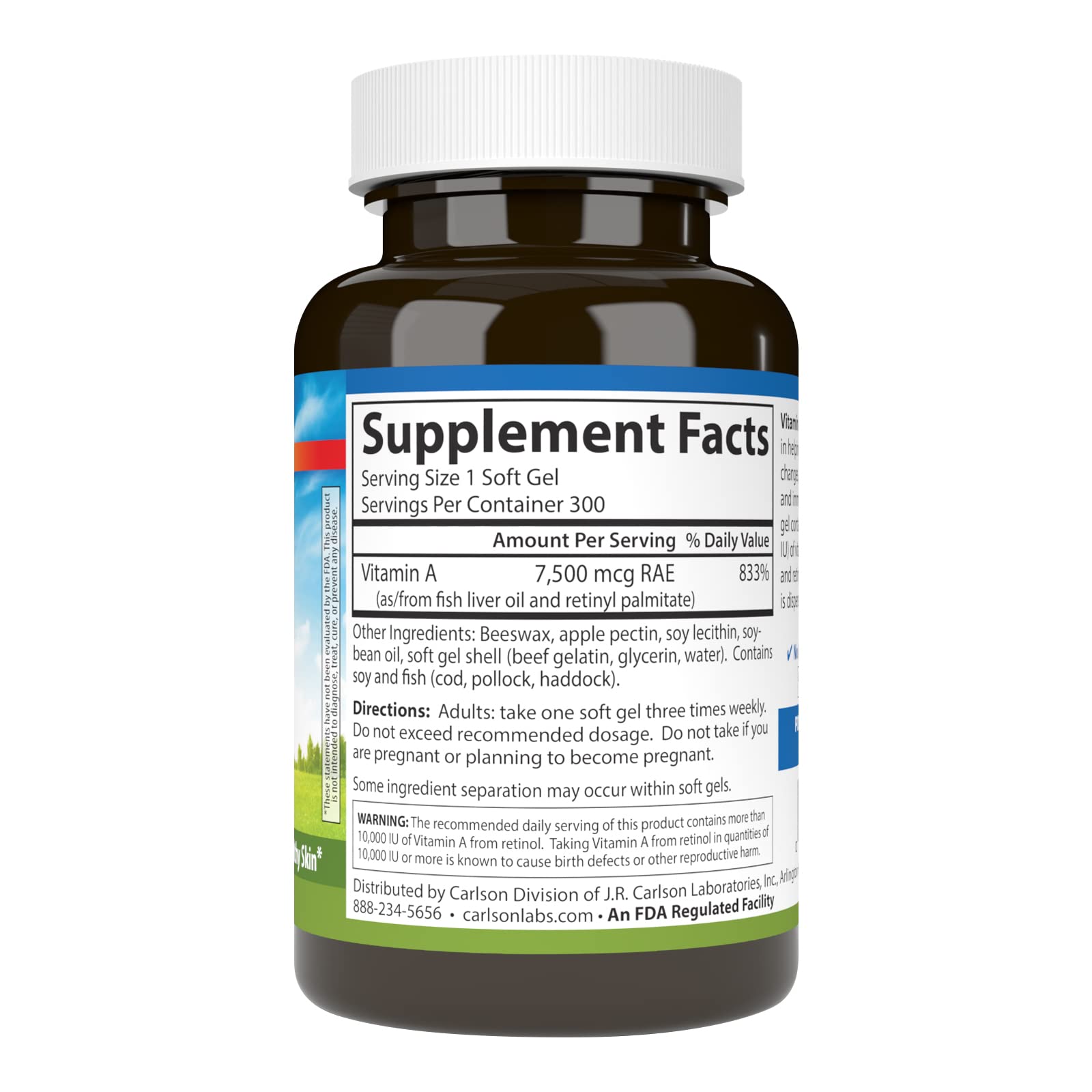Carlson Vitamine A 25000 UI — etiquette du produit, idéale pour une routine visuelle et cutanée.