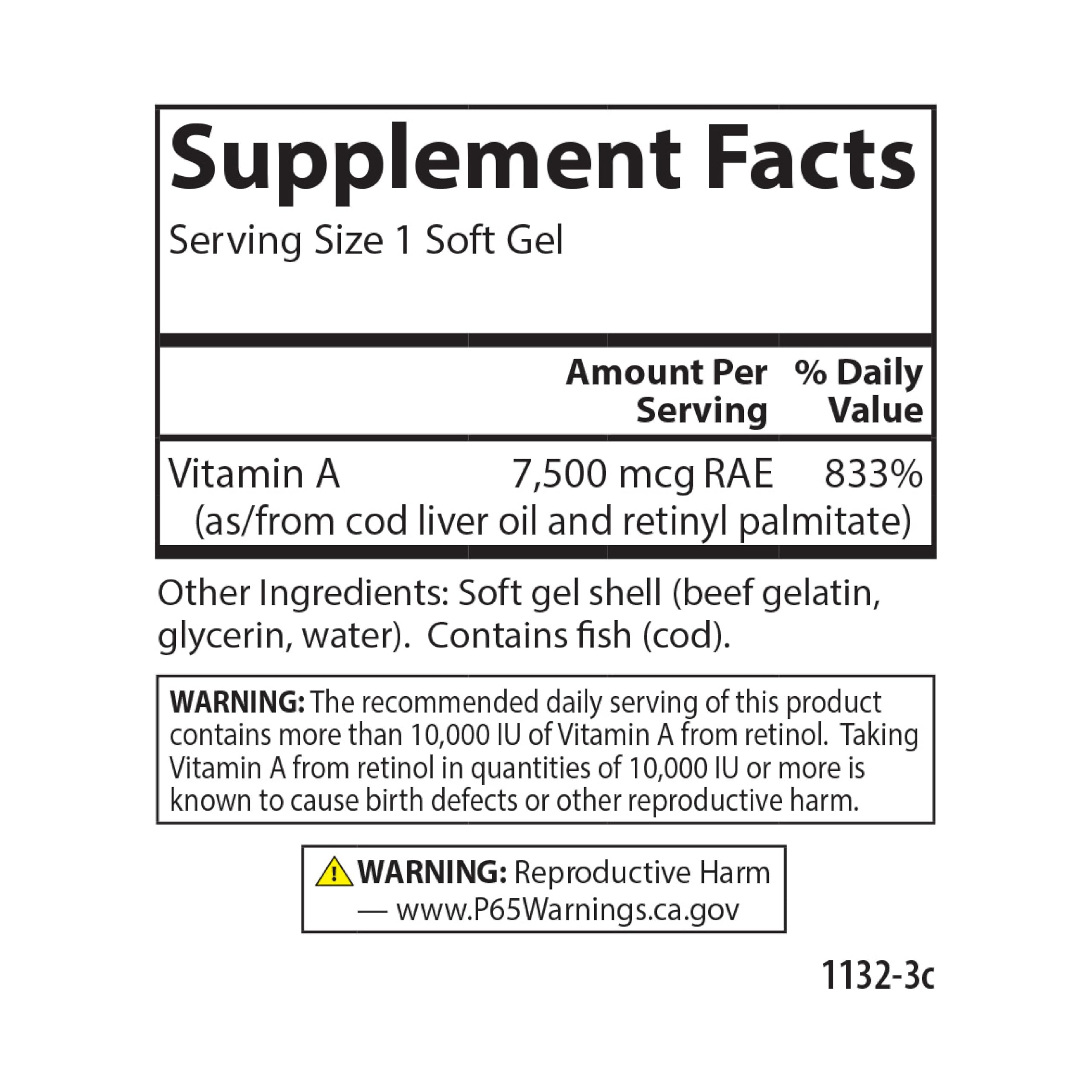 Carlson vitamine A 25000 UI: emballage et flacon faciles à ranger.