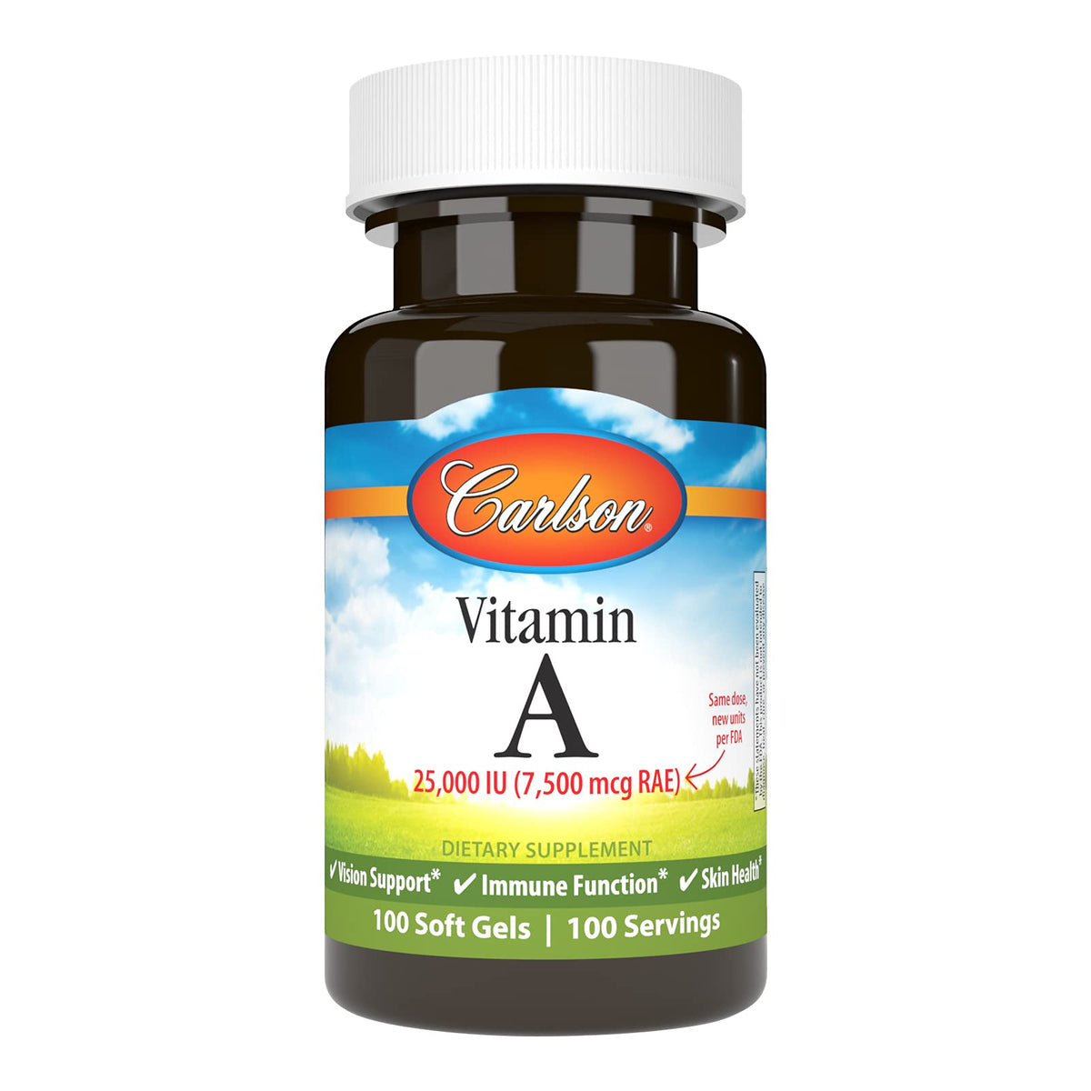 Carlson Vitamine A bouteille et gelules molles soutien potentiel a la vision