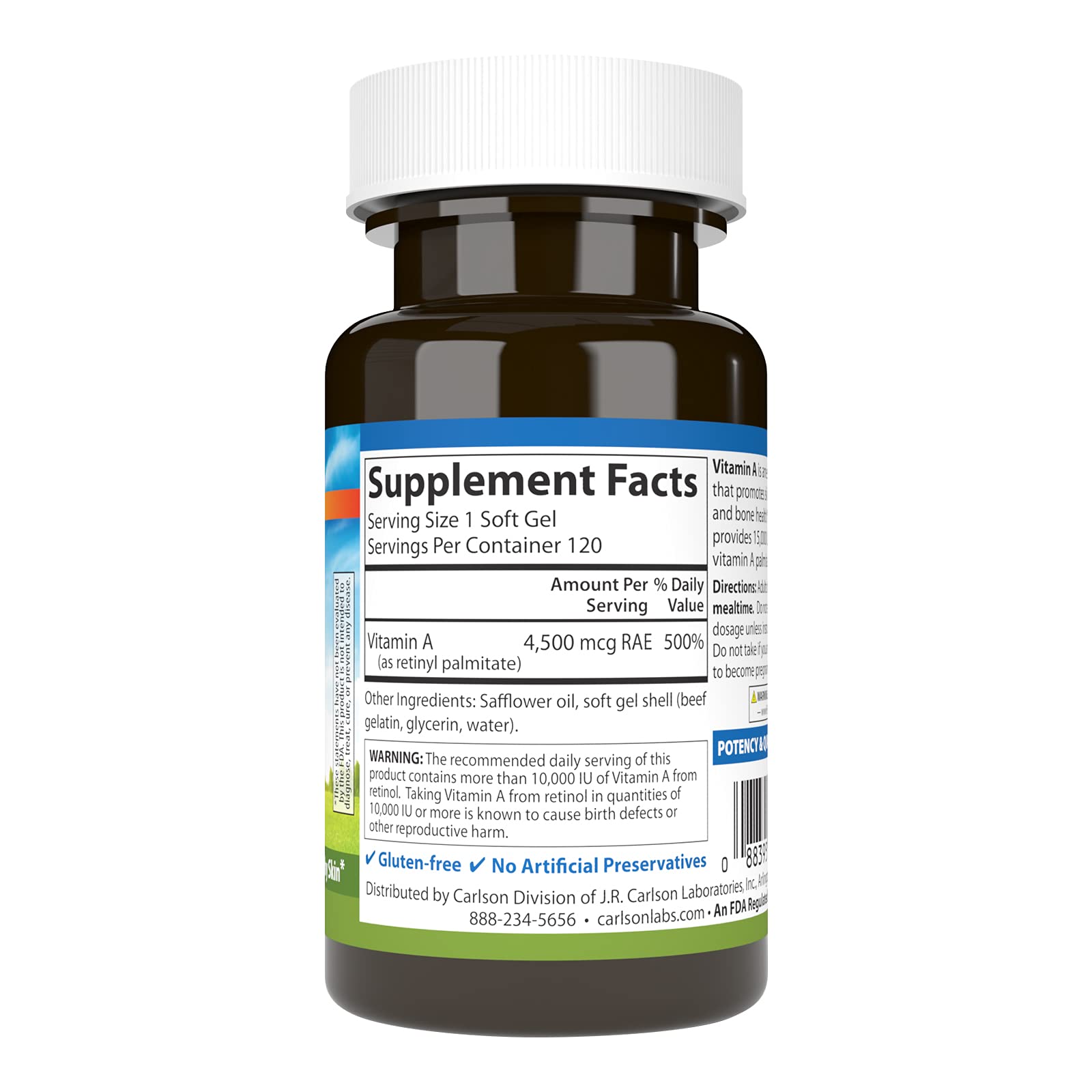 Carlson vitamine A palmitate – gélules softgel faciles à avaler pour la routine quotidienne.