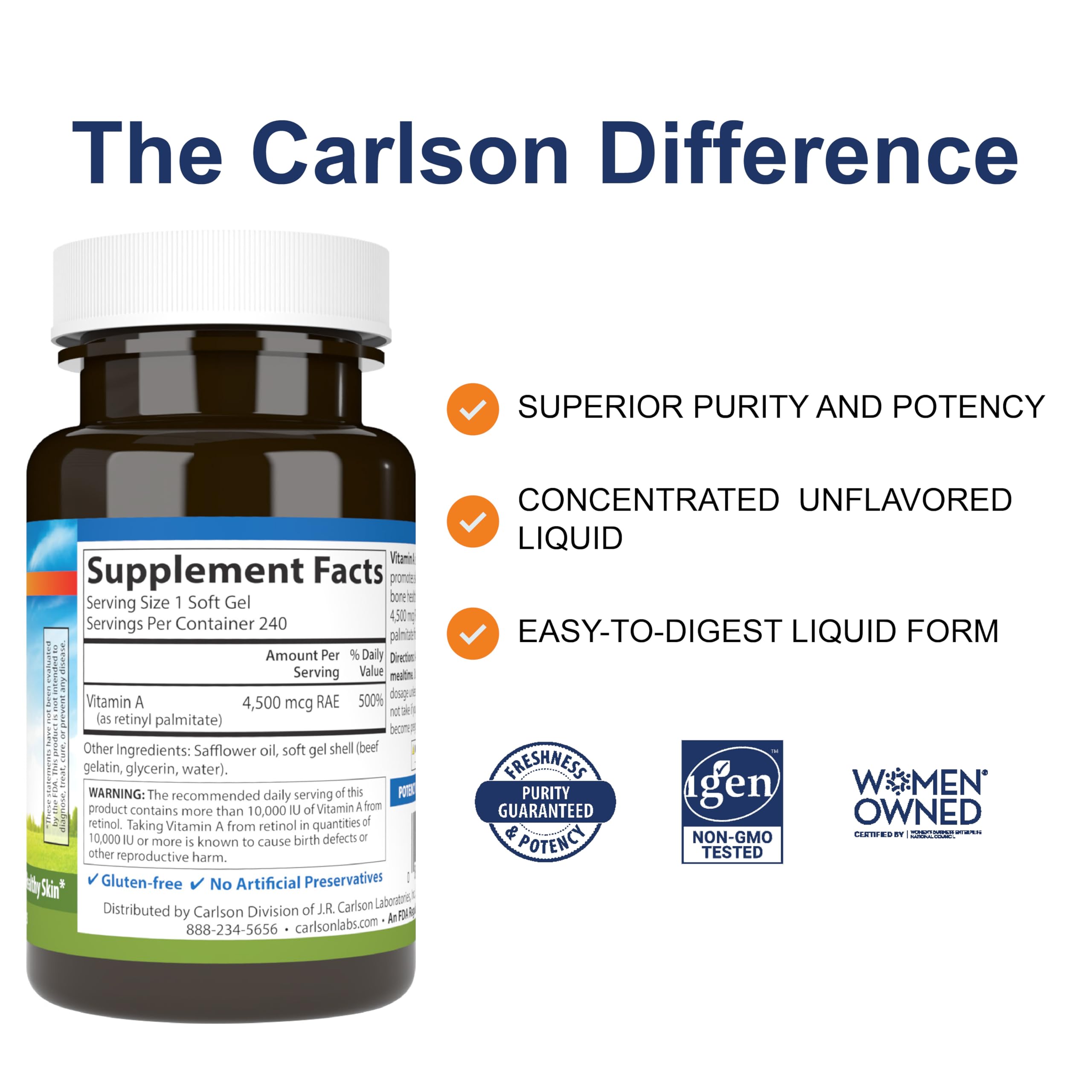 Carlson vitamine A palmitate - gélules: apport quotidien possible pour la peau et le système immunitaire.