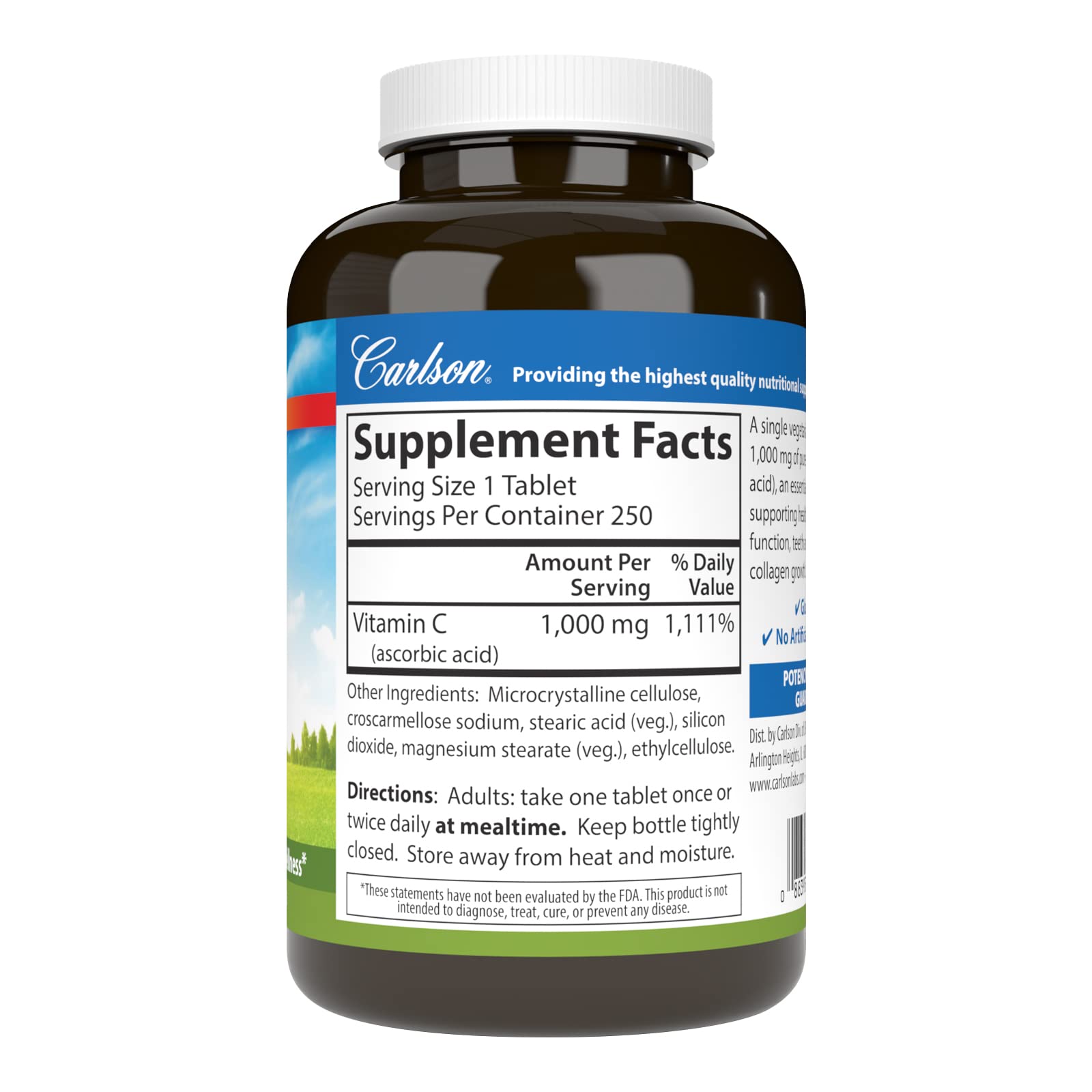 Carlson Vitamine C 1000 mg – comprimés montrant une dose quotidienne pratique.