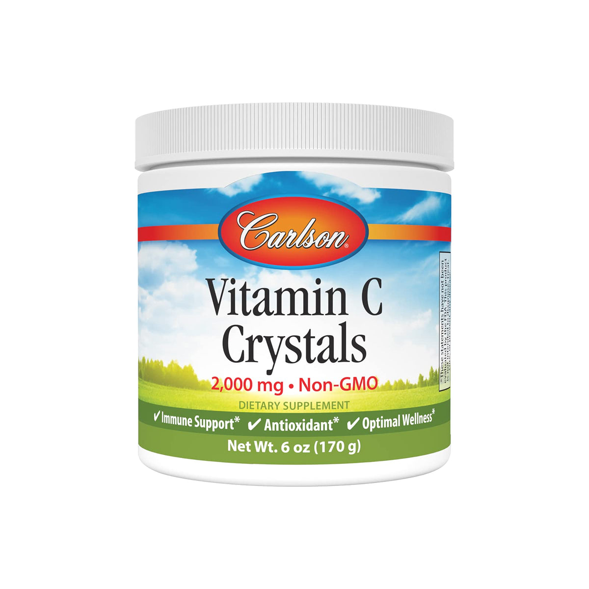 Carlson vitamine C Cristaux Non-GMO dans un bocal, dissolution facile.