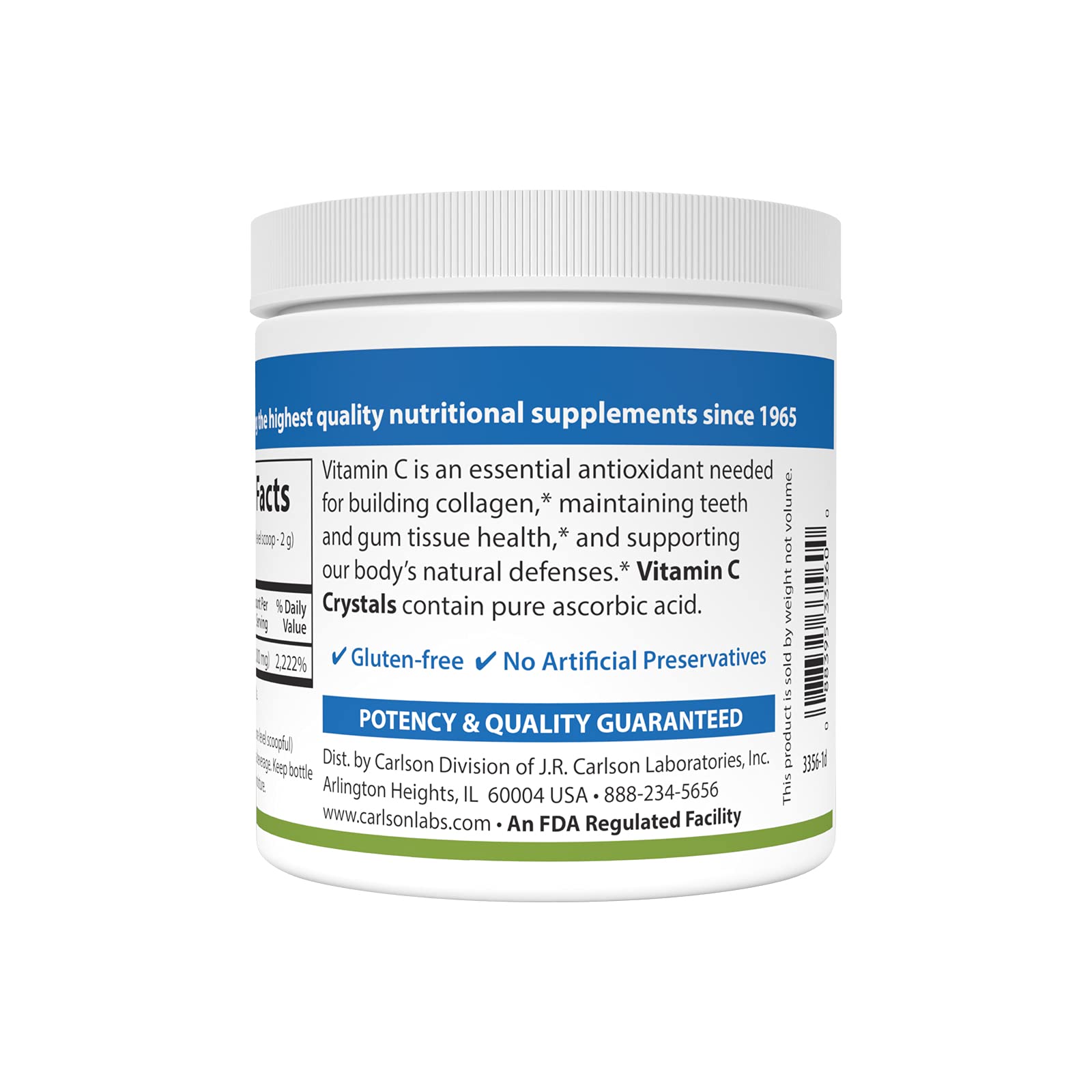 Carlson vitamine C Cristaux Non-GMO se dissolvent rapidement dans les boissons.