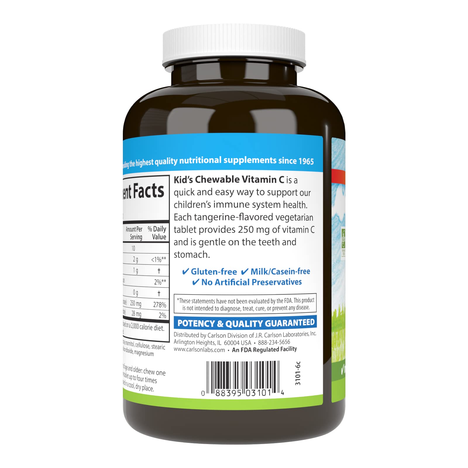 Carlson Vitamine C enfant dosage 250 mg par gommette pour croquer