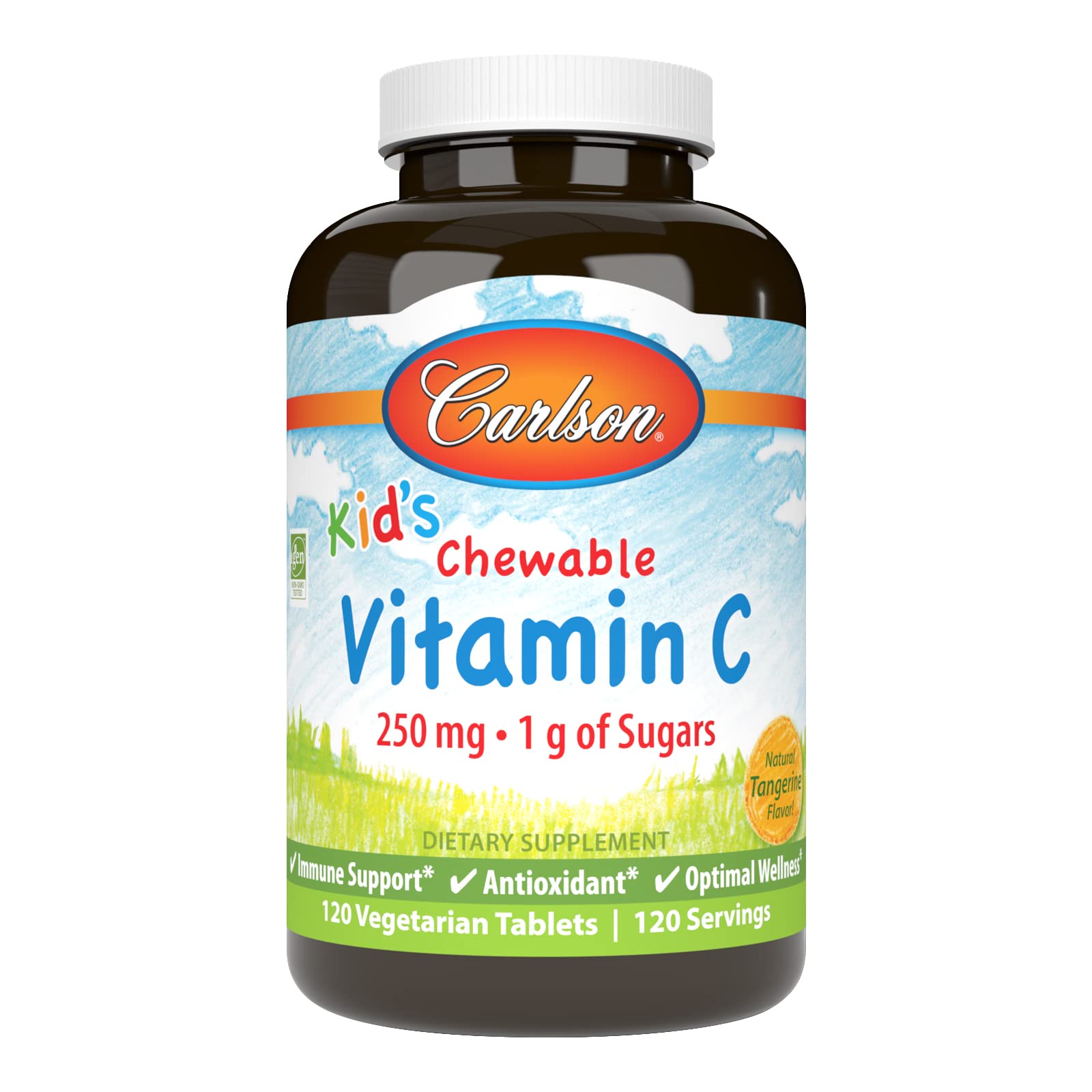 Carlson Vitamine C enfant gomme Tangerine dans une bouteille, soutien immunitaire potentiel