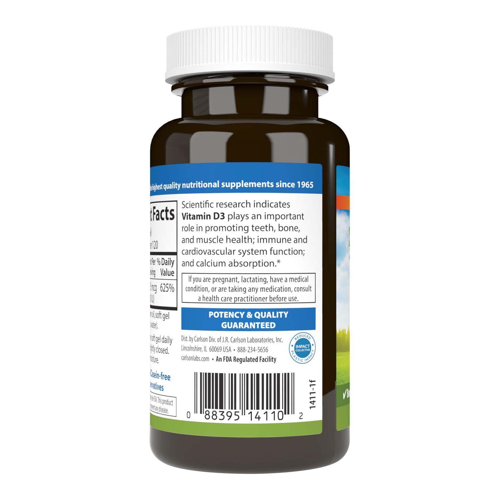 Carlson Vitamine D3 5000 UI – etiquette-produit sur la boîte