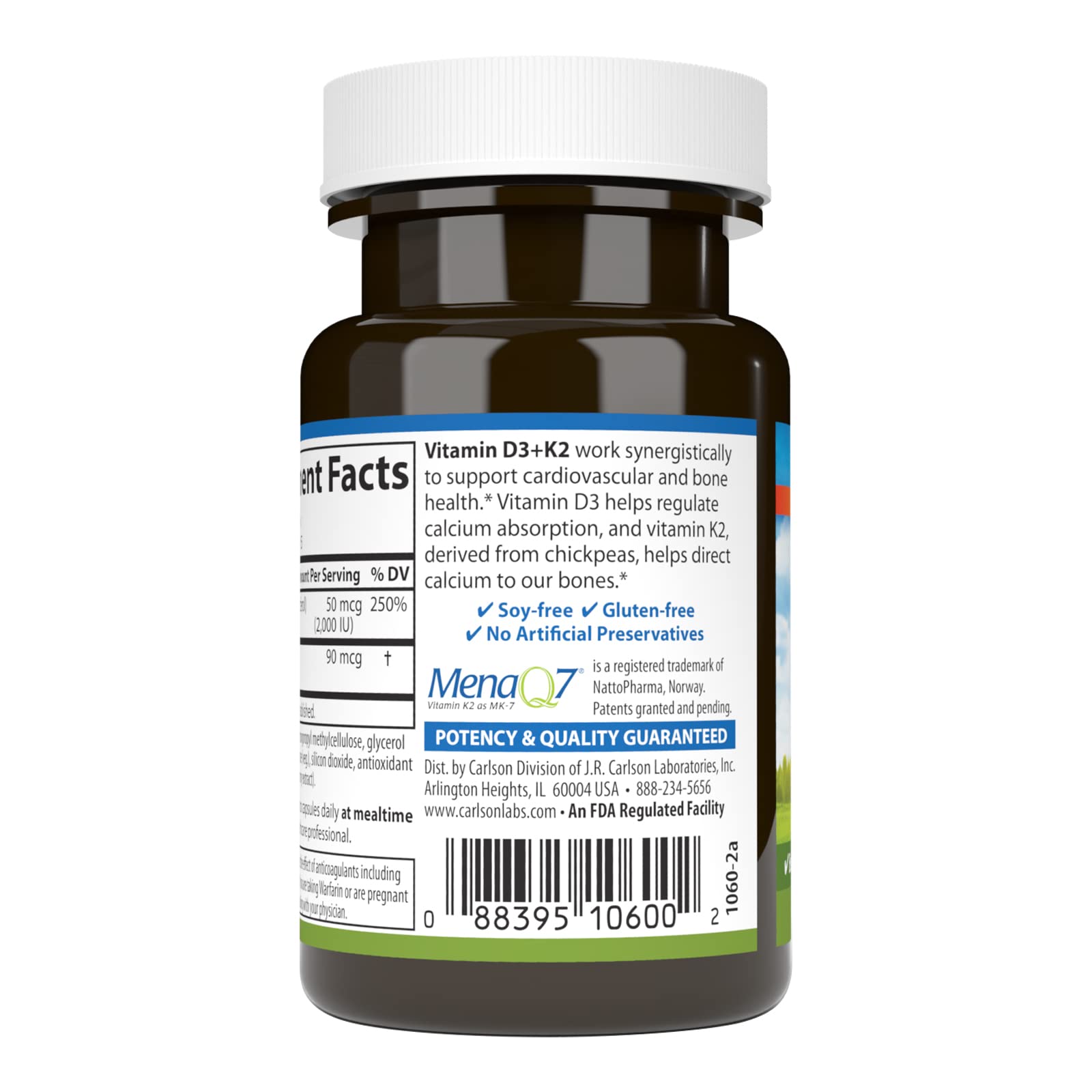 Carlson vitamine D3 K2 soutient les os lors d'un effort quotidien.