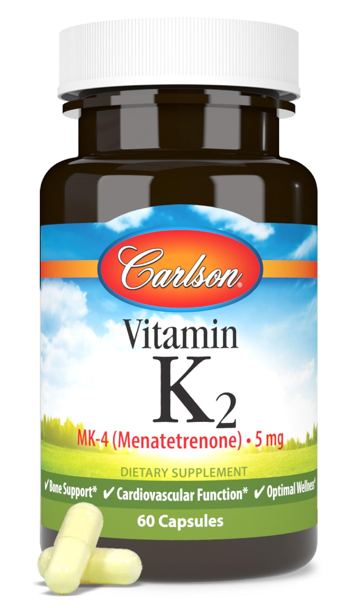 Carlson K2 MK-4 – bouteille affichée, soutien potentiel pour la santé osseuse.
