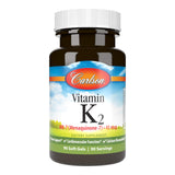 Carlson vitamine K2 MK7, bouteille, potentiel soutien osseux et biodisponibilité.