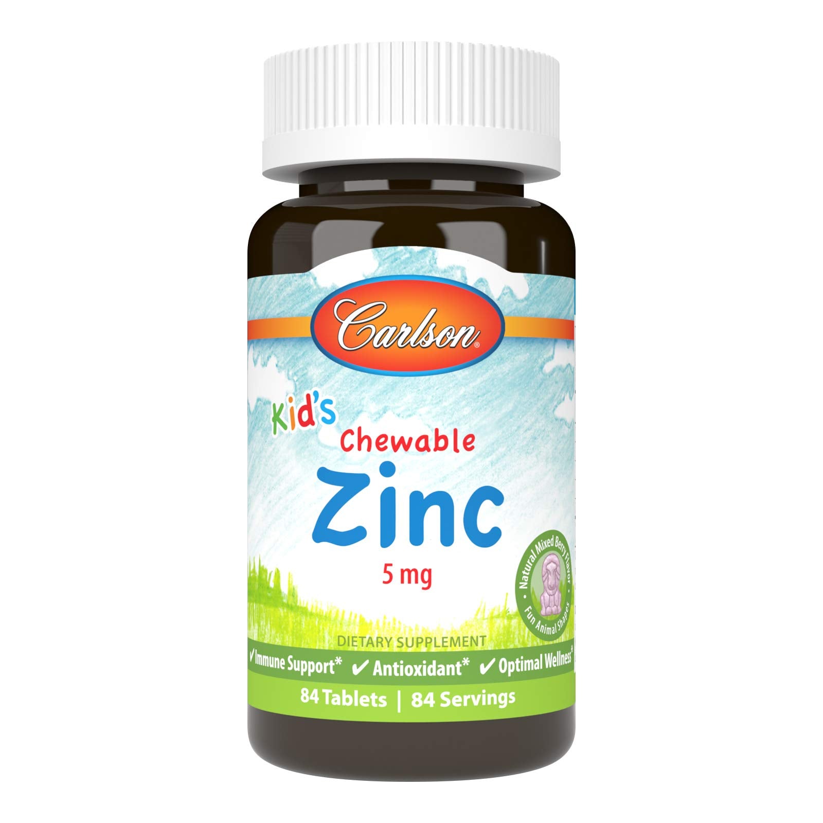 Carlson zinc enfant gommes forme animale, goût fruits mélangés, pratique et agréable