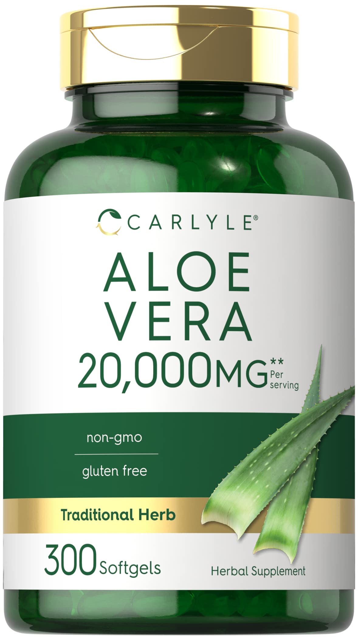Carlyle gelules molles Aloe Vera — bouteille de 300 capsules pour une routine quotidienne pratique.
