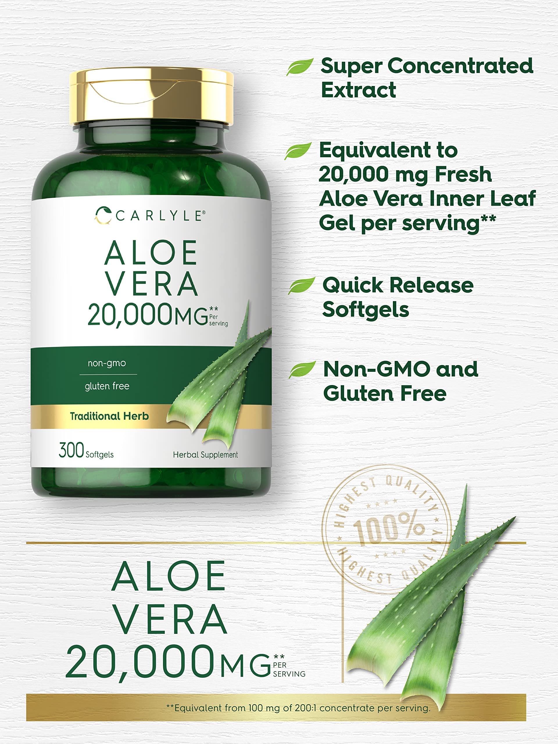 Carlyle gelules molles Aloe Vera — capsule en gros plan et texture lisse.