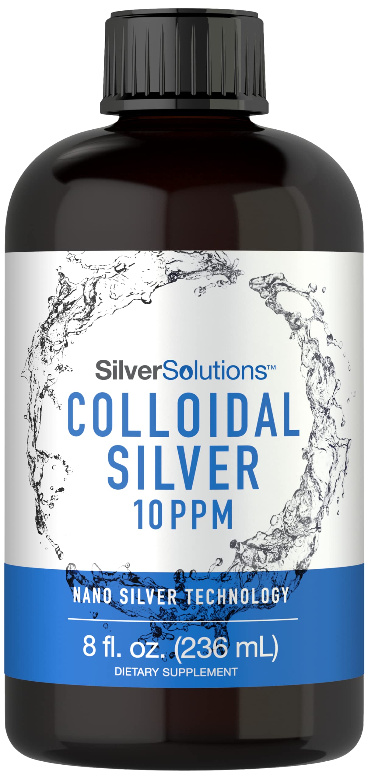 Carlyle Argent Colloïdal, bouteille visible avec versement, pratique pour usage quotidien.