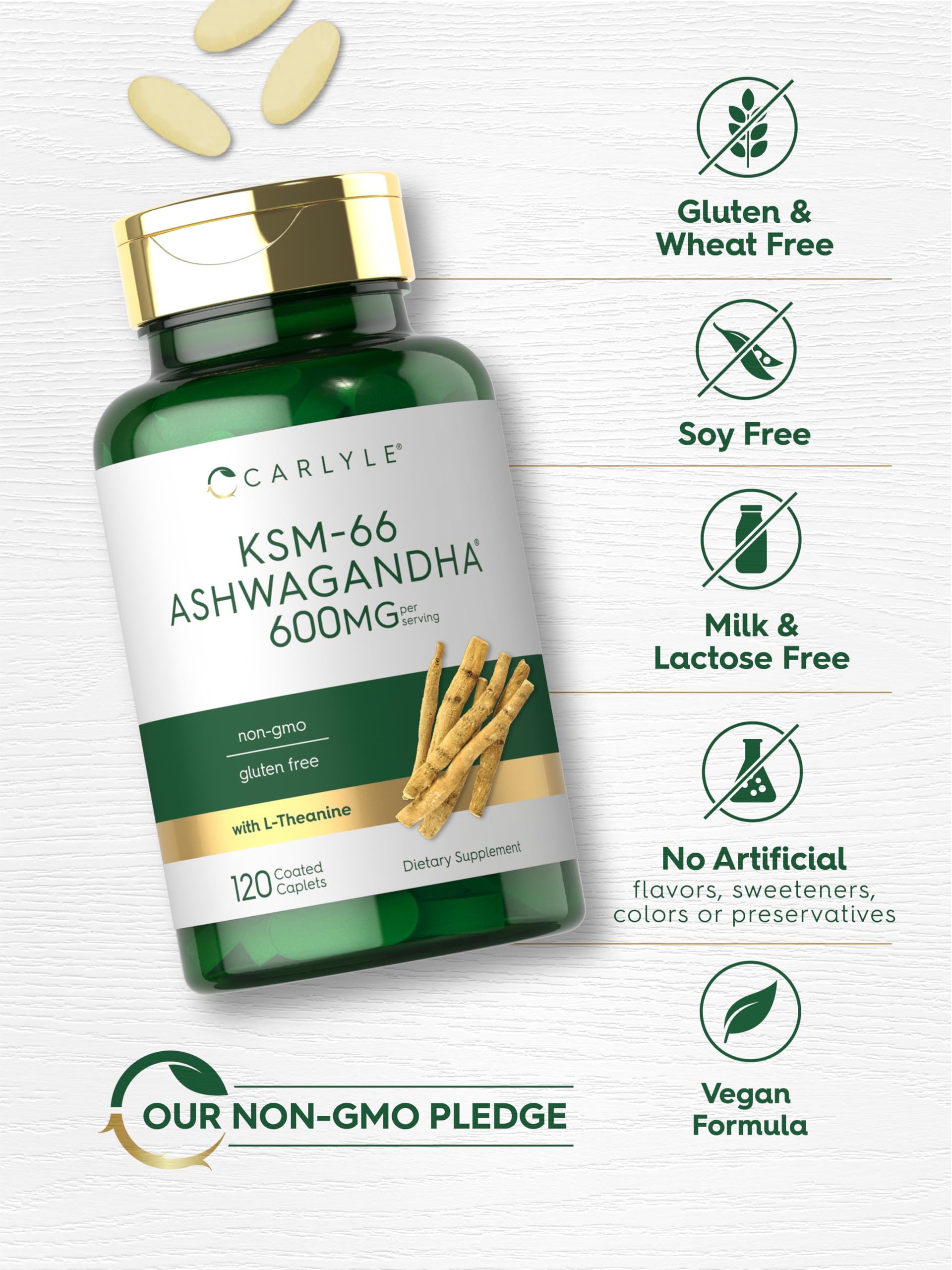 Logo sans gluten Carlyle Ashwagandha, option adaptée à certains régimes.