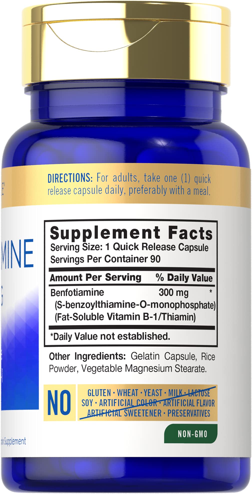 Carlyle Benfotiamine 300mg – bouteille: emballage clair et sans OGM.