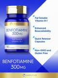 Carlyle Benfotiamine 300mg – etiquette: informations claires sur la vitamine B1.