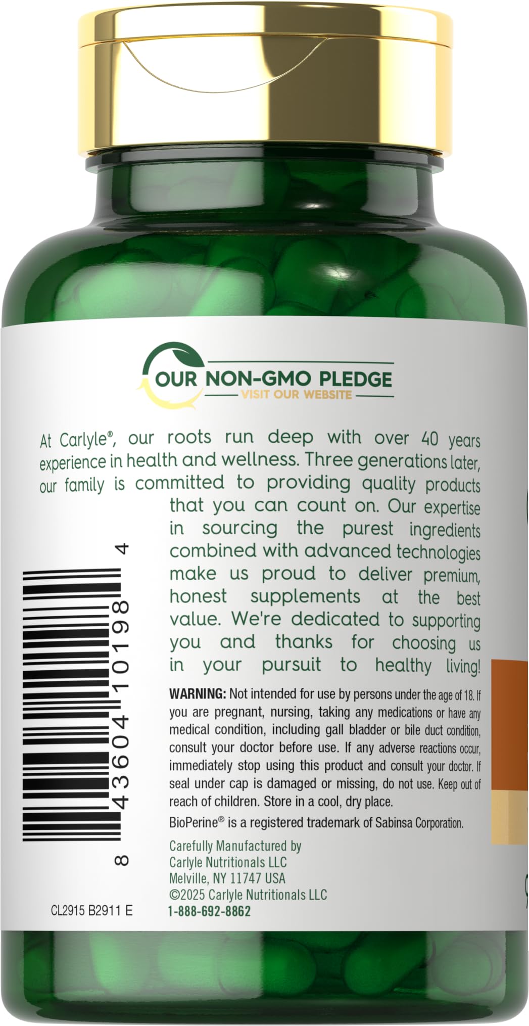 Carlyle Bioperine – capsules et étiquette indiquant absorption potentielle.