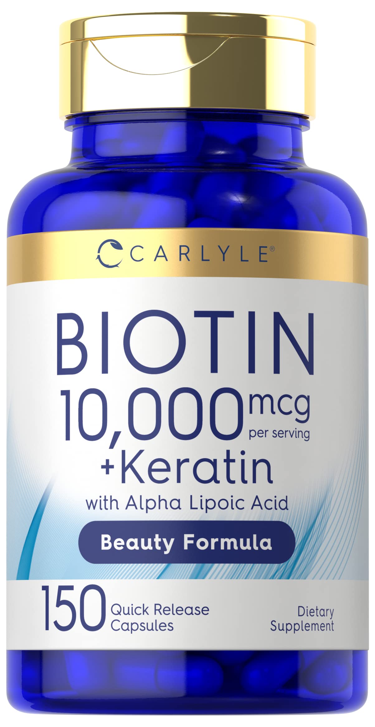 Carlyle Biotine 10000mcg, bouteille: soutien quotidien de la beauté capillaire.