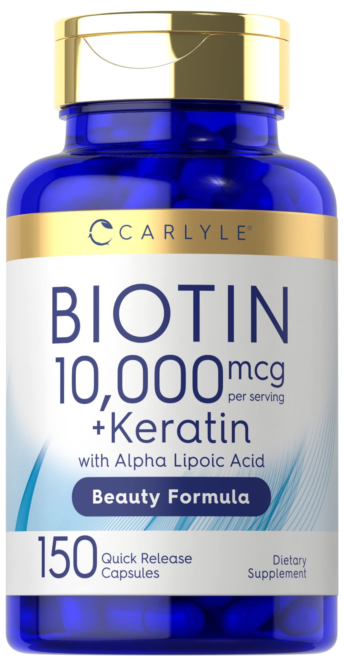 Carlyle Biotine 10000mcg, bouteille: soutien quotidien de la beauté capillaire.