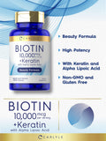 Carlyle Biotine 10000mcg, étiquette: informations claires et fiables sur le produit.