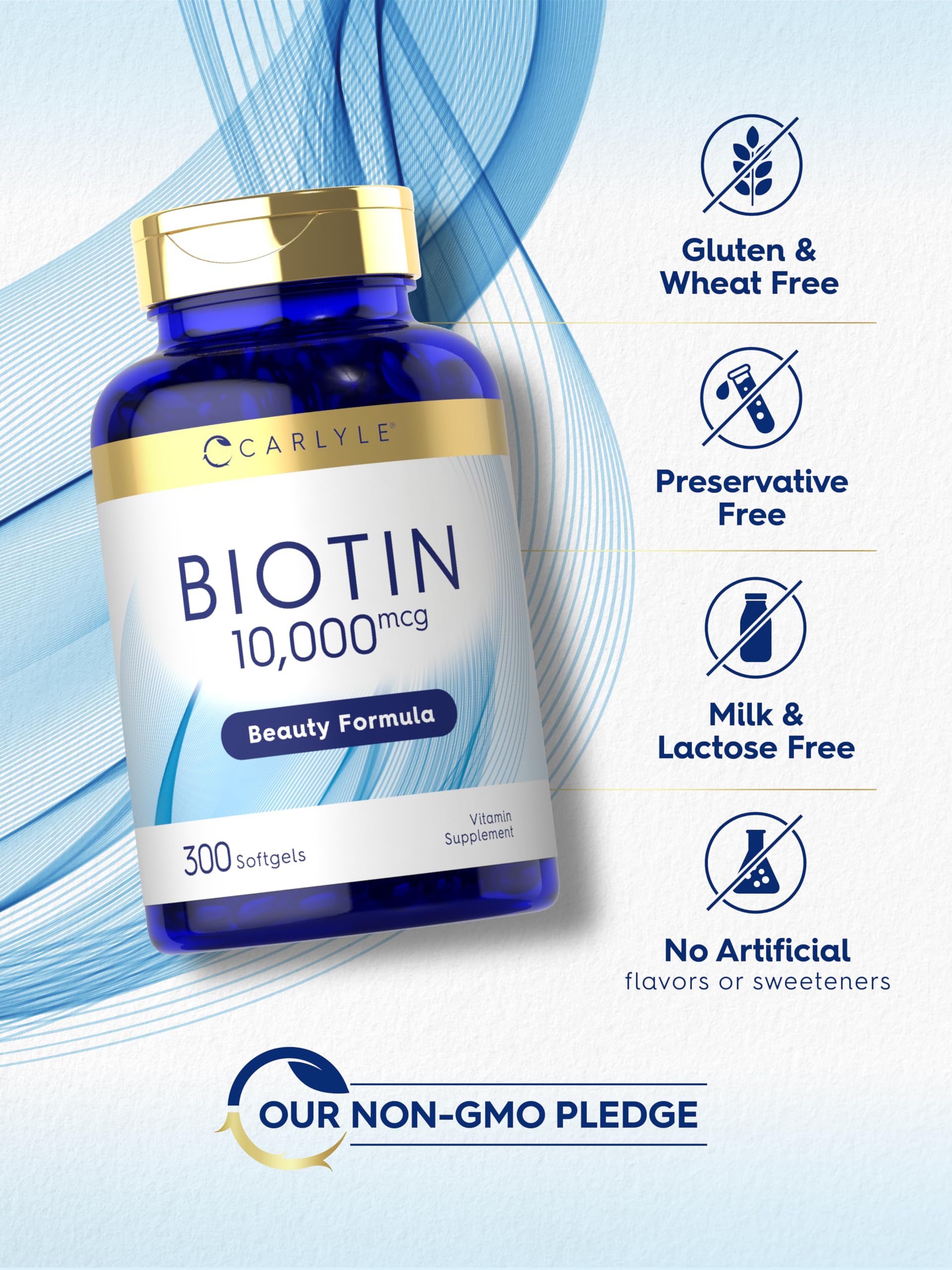 Carlyle Biotin 10000mcg sans lactose et sans arômes artificiels