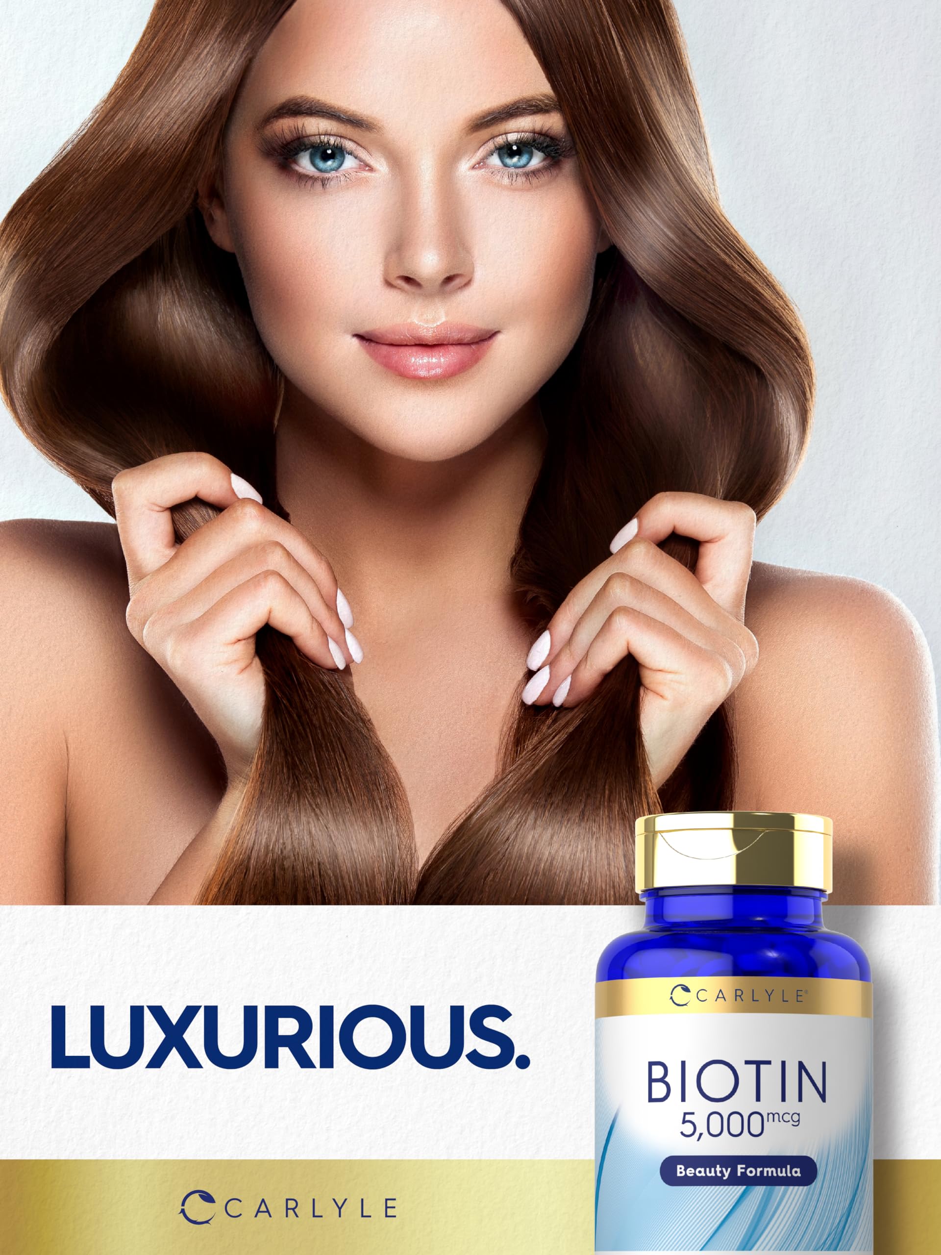 Comprimés végétariens sur fond neutre, Carlyle Biotine 5000 mcg.