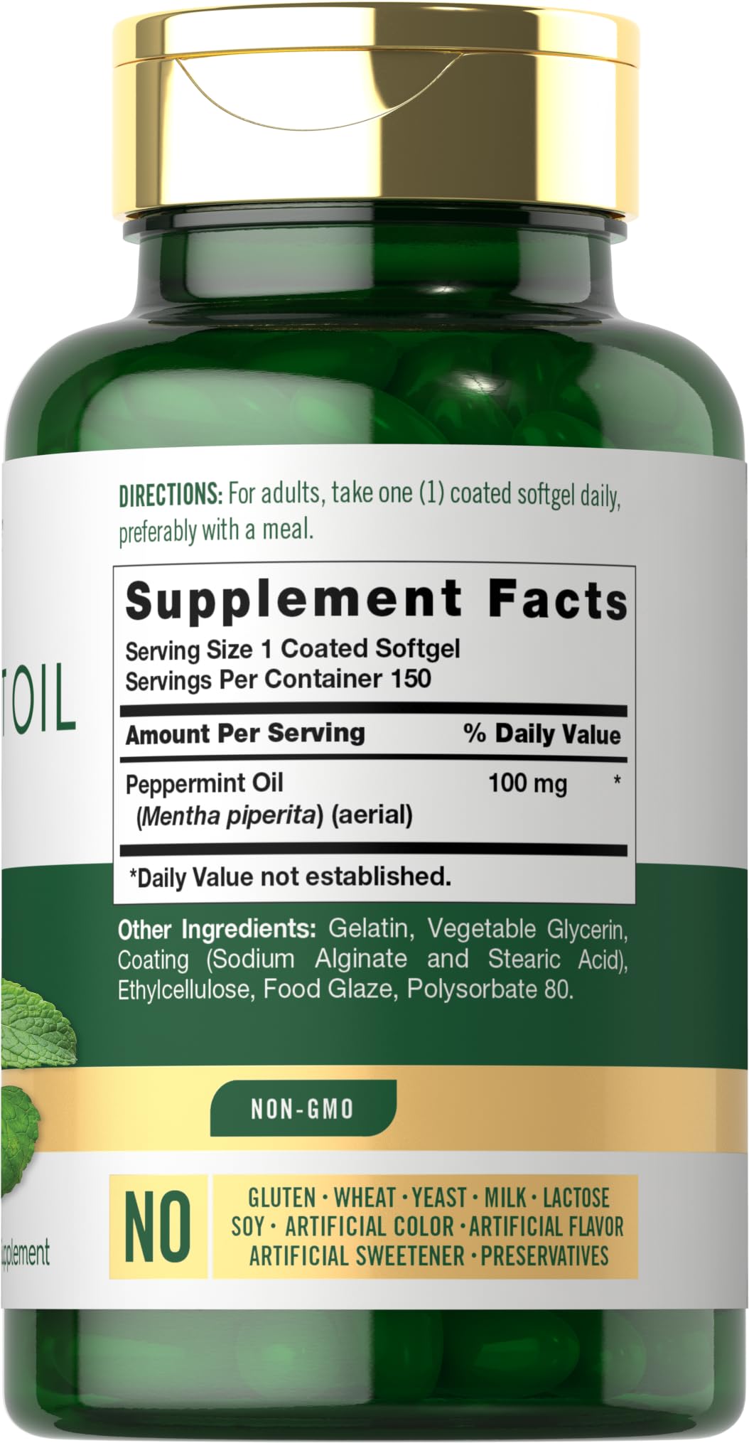 Bouteille Carlyle capsules menthe poivrée, format facile à prendre en déplacement.