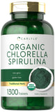 Carlyle: bouteille de tablettes chlorella et spiruline, intégration facile à votre routine.
