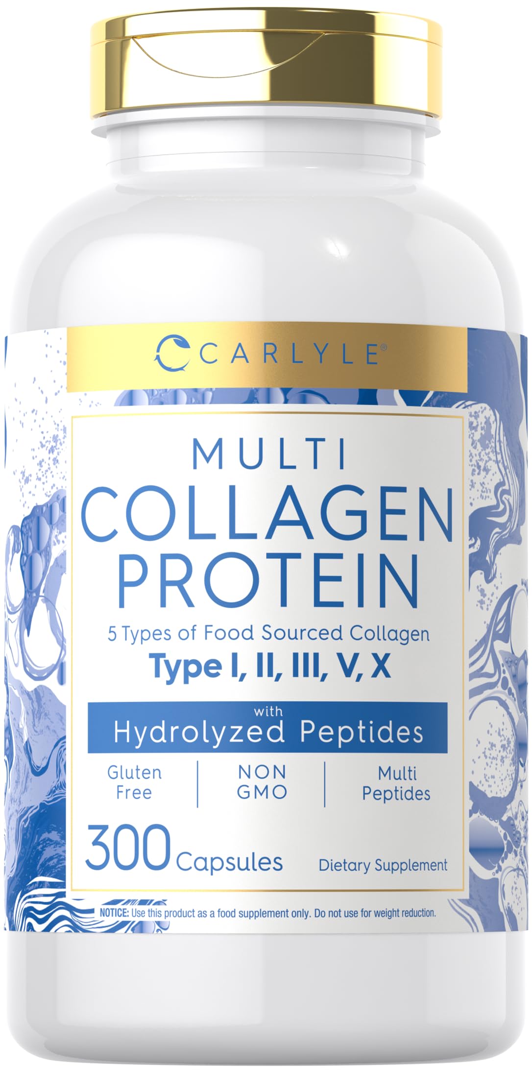 Capsules Carlyle de collagène multi 2000 mg, soutien potentiel peau et articulation.