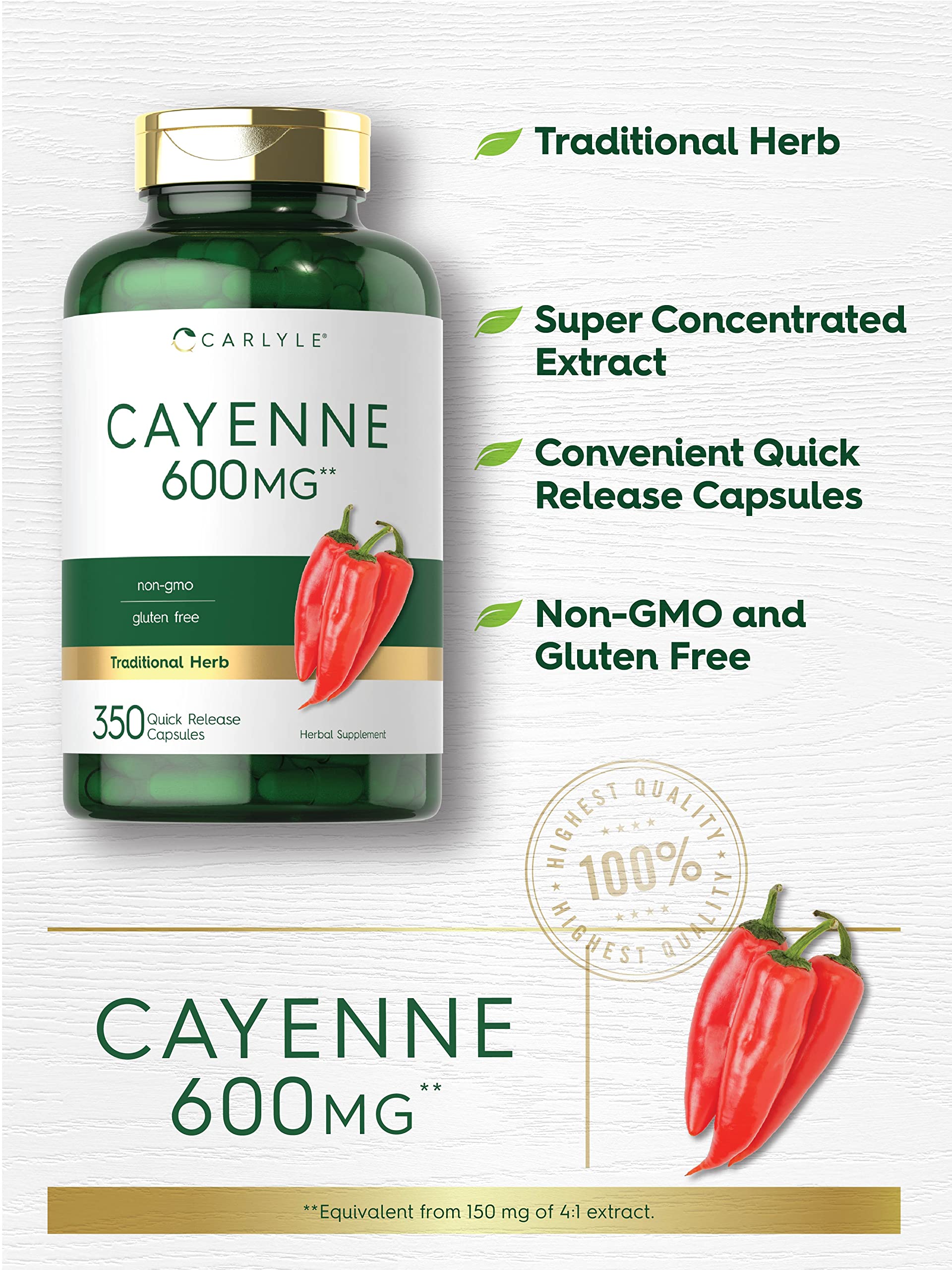 Capsules faciles à avaler, extrait de Cayenne délivrant le goût puissant au quotidien.