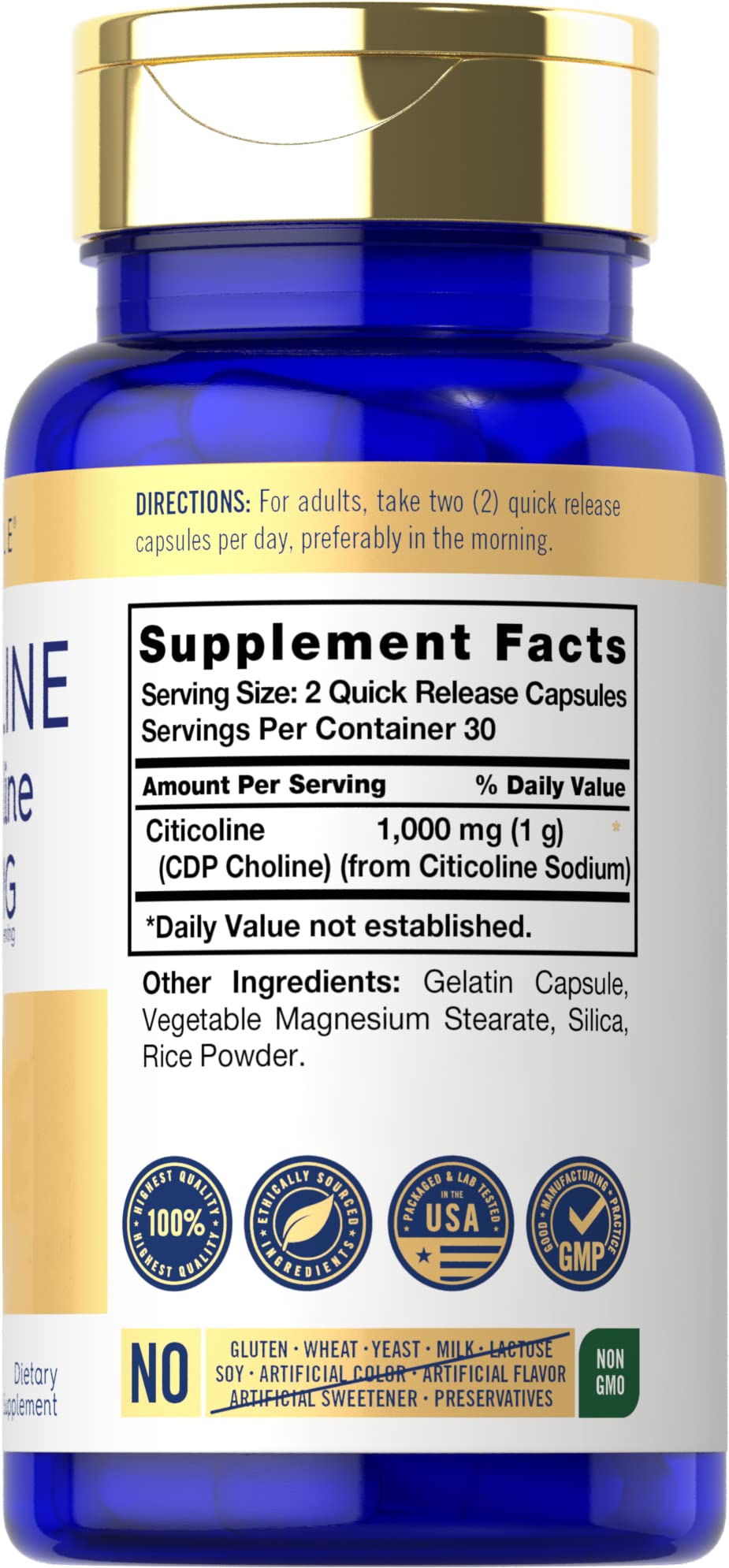 Carlyle Citicoline 1000 mg gélules dans une bouteille pratique pour usage quotidien.